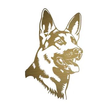 Polep vozidla SAMOLEPKA Pes 073 pravá Německý ovčák (64 - škrábaný kov zlatý) NA AUTO, NÁLEPKA, FÓLIE, POLEP, TUNING, VLASTNÍ TEXT, TISK, AUTOSAMOLEPKY.cz, POLEPY, OBRÁZEK, LOGO, SAMOLEPKY