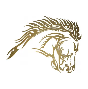 Samolepící dekorace Kůň 042 pravá (64 - škrábaný kov zlatý) SAMOLEPKA NA AUTO, NÁLEPKA, FÓLIE, POLEP, TUNING, VLASTNÍ TEXT, TISK, AUTOSAMOLEPKY.cz, POLEPY, OBRÁZEK, LOGO, 3D STICKERS