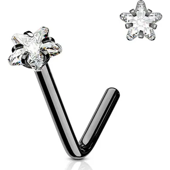 Piercing Šperky4U Černý piercing do nosu hvězdička, čirý kamínek - N0067-KC