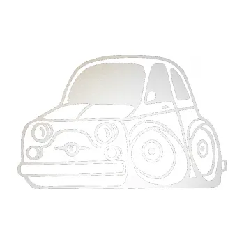 Polep vozidla SAMOLEPKA Fiat 500 karikatura levá (82 - odrazková reflexní bílá) NA AUTO, NÁLEPKA, FÓLIE, POLEP, TUNING, VLASTNÍ TEXT, TISK, AUTOSAMOLEPKY.cz, POLEPY, OBRÁZEK, LOGO, SAMOLEPKY