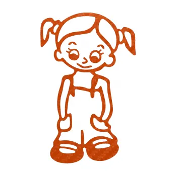 Samolepicí dekorace na vozidlo Dítě v autě 008 levá holka v kapsáčích (54 - 3D karbon oranžový) SAMOLEPKA NA AUTO, NÁLEPKA, FÓLIE, POLEP, TUNING, VLASTNÍ TEXT, TISK, AUTOSAMOLEPKY.cz, POLEPY, OBRÁZEK, LOGO, 3D STICKERS