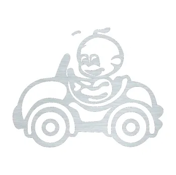 Samolepicí dekorace na vozidlo Dítě v autě 041 levá chlapeček v autíčku (61 - škrábaný hliník) SAMOLEPKA NA AUTO, NÁLEPKA, FÓLIE, POLEP, TUNING, VLASTNÍ TEXT, TISK, AUTOSAMOLEPKY.cz, POLEPY, OBRÁZEK, LOGO, 3D STICKERS