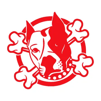 Polep vozidla SAMOLEPKA Pes 115 levá pitbull se zkříženými kostmi (10 - červená) NA AUTO, NÁLEPKA, FÓLIE, POLEP, TUNING, VLASTNÍ TEXT, TISK, AUTOSAMOLEPKY.cz, POLEPY, OBRÁZEK, LOGO, SAMOLEPKY