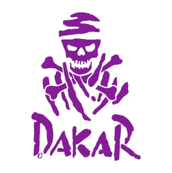 Samolepící dekorace SAMOLEPKA Dakar 002 s lebkou (14 - fialová) NA AUTO, NÁLEPKA, FÓLIE, POLEP, TUNING, VLASTNÍ TEXT, TISK, AUTOSAMOLEPKY.cz, POLEPY, OBRÁZEK, LOGO, SAMOLEPKY