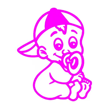 Samolepicí dekorace na vozidlo Dítě v autě 102 pravá mimčo s kšiltovkou (72 - Fluorescentní růžová) SAMOLEPKA NA AUTO, NÁLEPKA, FÓLIE, POLEP, TUNING, VLASTNÍ TEXT, TISK, AUTOSAMOLEPKY.cz, POLEPY, OBRÁZEK, LOGO, 3D STICKERS