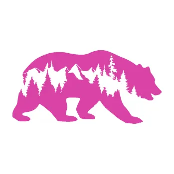 Samolepící dekorace Hory s medvědem pravá (16 - růžová) SAMOLEPKA NA AUTO, NÁLEPKA, FÓLIE, POLEP, TUNING, VLASTNÍ TEXT, TISK, AUTOSAMOLEPKY.cz, POLEPY, OBRÁZEK, LOGO, 3D STICKERS