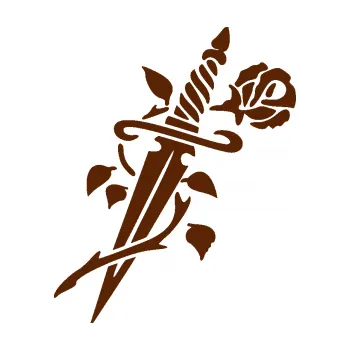 Samolepící dekorace SAMOLEPKA Meč s růží levá (15 - hnědá) NA AUTO, NÁLEPKA, FÓLIE, POLEP, TUNING, VLASTNÍ TEXT, TISK, AUTOSAMOLEPKY.cz, POLEPY, OBRÁZEK, LOGO, SAMOLEPKY