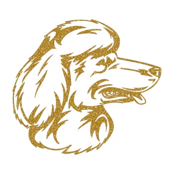 samolepka Pes 013 pravá Pudl (92 - Ultra Metalic zlatá) SAMOLEPKA NA AUTO, NÁLEPKA, FÓLIE, POLEP, TUNING, VLASTNÍ TEXT, TISK, AUTOSAMOLEPKY.cz, POLEPY, OBRÁZEK, LOGO, 3D STICKERS