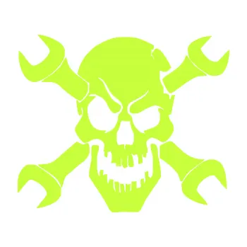 Samolepicí dekorace na vozidlo Lebka 015 pravá zkřížené klíče (27 - limetová) SAMOLEPKA NA AUTO, NÁLEPKA, FÓLIE, POLEP, TUNING, VLASTNÍ TEXT, TISK, AUTOSAMOLEPKY.cz, POLEPY, OBRÁZEK, LOGO, 3D STICKERS