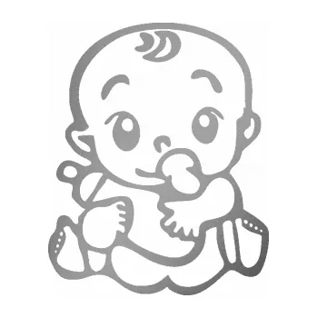 Samolepicí dekorace na vozidlo Dítě v autě 069 levá mimčo s lahvičkou (42 - stříbrná metalíza) SAMOLEPKA NA AUTO, NÁLEPKA, FÓLIE, POLEP, TUNING, VLASTNÍ TEXT, TISK, AUTOSAMOLEPKY.cz, POLEPY, OBRÁZEK, LOGO, 3D STICKERS