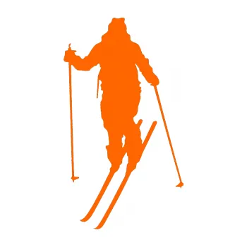 Samolepicí dekorace na vozidlo Lyžař 004 levá (73 - Fluorescentní oranžová) SAMOLEPKA NA AUTO, NÁLEPKA, FÓLIE, POLEP, TUNING, VLASTNÍ TEXT, TISK, AUTOSAMOLEPKY.cz, POLEPY, OBRÁZEK, LOGO, 3D STICKERS