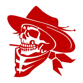 Samolepicí dekorace na vozidlo Kostra kovboj levá (18 - tmavě červená) SAMOLEPKA NA AUTO, NÁLEPKA, FÓLIE, POLEP, TUNING, VLASTNÍ TEXT, TISK, AUTOSAMOLEPKY.cz, POLEPY, OBRÁZEK, LOGO, 3D STICKERS