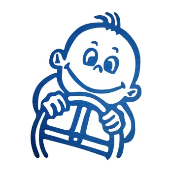 Samolepicí dekorace na vozidlo Dítě v autě 009 levá kluk s volantem (65 - škrábaný kov modrý) SAMOLEPKA NA AUTO, NÁLEPKA, FÓLIE, POLEP, TUNING, VLASTNÍ TEXT, TISK, AUTOSAMOLEPKY.cz, POLEPY, OBRÁZEK, LOGO, 3D STICKERS