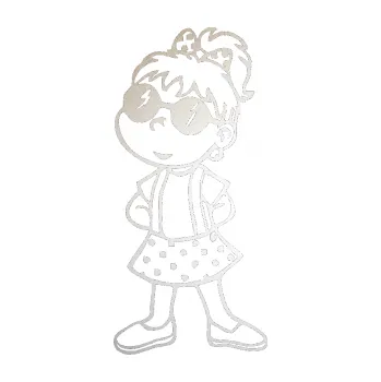 Samolepicí dekorace na vozidlo Dítě v autě 017 levá malá slečna (82 - odrazková reflexní bílá) SAMOLEPKA NA AUTO, NÁLEPKA, FÓLIE, POLEP, TUNING, VLASTNÍ TEXT, TISK, AUTOSAMOLEPKY.cz, POLEPY, OBRÁZEK, LOGO, 3D STICKERS