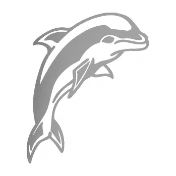 Samolepící dekorace Delfín 001 pravá (42 - stříbrná metalíza) SAMOLEPKA NA AUTO, NÁLEPKA, FÓLIE, POLEP, TUNING, VLASTNÍ TEXT, TISK, AUTOSAMOLEPKY.cz, POLEPY, OBRÁZEK, LOGO, 3D STICKERS
