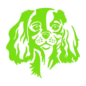 Polep vozidla SAMOLEPKA Pes 132 levá Cavalier king Charles spaniel (04 - zelená kawasaki) NA AUTO, NÁLEPKA, FÓLIE, POLEP, TUNING, VLASTNÍ TEXT, TISK, AUTOSAMOLEPKY.cz, POLEPY, OBRÁZEK, LOGO, SAMOLEPKY