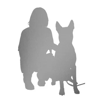 Polep vozidla SAMOLEPKA Pes 083 pravá Německý ovčák s pánem (42 - stříbrná metalíza) NA AUTO, NÁLEPKA, FÓLIE, POLEP, TUNING, VLASTNÍ TEXT, TISK, AUTOSAMOLEPKY.cz, POLEPY, OBRÁZEK, LOGO, SAMOLEPKY