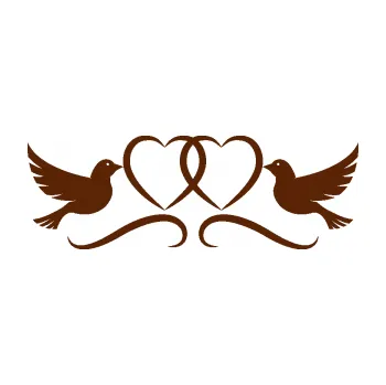 Samolepící dekorace Novomanželé 002 holubičky se srdíčky (15 - hnědá) SAMOLEPKA NA AUTO, NÁLEPKA, FÓLIE, POLEP, TUNING, VLASTNÍ TEXT, TISK, AUTOSAMOLEPKY.cz, POLEPY, OBRÁZEK, LOGO, 3D STICKERS