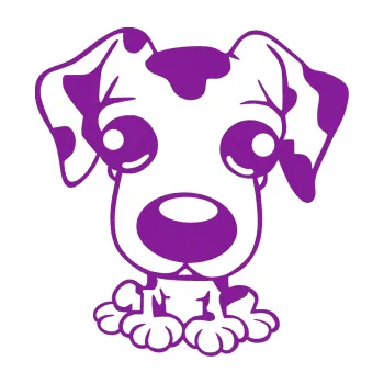 Polep vozidla SAMOLEPKA Pes 055 pravá malý dalmatin (14 - fialová) NA AUTO, NÁLEPKA, FÓLIE, POLEP, TUNING, VLASTNÍ TEXT, TISK, AUTOSAMOLEPKY.cz, POLEPY, OBRÁZEK, LOGO, SAMOLEPKY