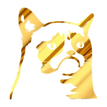 Samolepicí dekorace na vozidlo Grumpy cat 002 pravá (81 - chrom fólie zlatá zrcadlová) SAMOLEPKA NA AUTO, NÁLEPKA, FÓLIE, POLEP, TUNING, VLASTNÍ TEXT, TISK, AUTOSAMOLEPKY.cz, POLEPY, OBRÁZEK, LOGO, 3D STICKERS