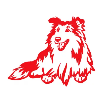 Polep vozidla SAMOLEPKA Pes 162 levá sheltie (10 - červená) NA AUTO, NÁLEPKA, FÓLIE, POLEP, TUNING, VLASTNÍ TEXT, TISK, AUTOSAMOLEPKY.cz, POLEPY, OBRÁZEK, LOGO, SAMOLEPKY