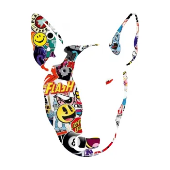 Polep vozidla Pes 145 levá anglický teriér (83 - Sticker bomb) SAMOLEPKA NA AUTO, NÁLEPKA, FÓLIE, POLEP, TUNING, VLASTNÍ TEXT, TISK, AUTOSAMOLEPKY.cz, POLEPY, OBRÁZEK, LOGO, 3D STICKERS