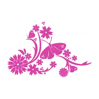 Samolepící dekorace Květina dekor 007 levá motýl s květy (16 - růžová) SAMOLEPKA NA AUTO, NÁLEPKA, FÓLIE, POLEP, TUNING, VLASTNÍ TEXT, TISK, AUTOSAMOLEPKY.cz, POLEPY, OBRÁZEK, LOGO, 3D STICKERS