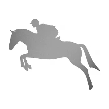 Samolepící dekorace SAMOLEPKA Kůň 020 levá skok s jezdcem (42 - stříbrná metalíza) NA AUTO, NÁLEPKA, FÓLIE, POLEP, TUNING, VLASTNÍ TEXT, TISK, AUTOSAMOLEPKY.cz, POLEPY, OBRÁZEK, LOGO, SAMOLEPKY
