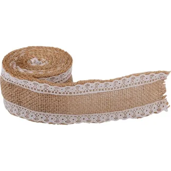 Stuha Stuha jutová s krajkou 5 cm x 3 m, natur/bílá JL020