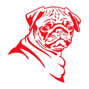 Polep vozidla SAMOLEPKA Pes 080 pravá Mops (10 - červená) NA AUTO, NÁLEPKA, FÓLIE, POLEP, TUNING, VLASTNÍ TEXT, TISK, AUTOSAMOLEPKY.cz, POLEPY, OBRÁZEK, LOGO, SAMOLEPKY