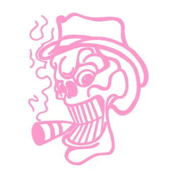 Samolepicí dekorace na vozidlo Lebka 020 levá crazy s cigaretou (24 - světle růžová) SAMOLEPKA NA AUTO, NÁLEPKA, FÓLIE, POLEP, TUNING, VLASTNÍ TEXT, TISK, AUTOSAMOLEPKY.cz, POLEPY, OBRÁZEK, LOGO, 3D STICKERS