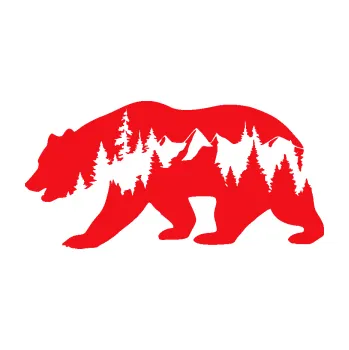 Samolepící dekorace SAMOLEPKA Hory s medvědem levá (10 - červená) NA AUTO, NÁLEPKA, FÓLIE, POLEP, TUNING, VLASTNÍ TEXT, TISK, AUTOSAMOLEPKY.cz, POLEPY, OBRÁZEK, LOGO, SAMOLEPKY