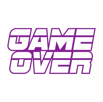 Polep vozidla SAMOLEPKA Game over nad sebou 002 (14 - fialová) NA AUTO, NÁLEPKA, FÓLIE, POLEP, TUNING, VLASTNÍ TEXT, TISK, AUTOSAMOLEPKY.cz, POLEPY, OBRÁZEK, LOGO, SAMOLEPKY