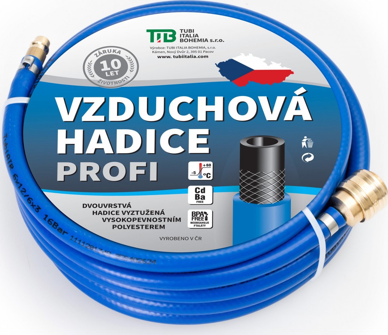 TUBI Vzduchová hadice s rychlospojkami modrá 6x12 mm - 20 m