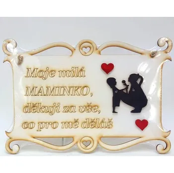 Kuchyňské prkénko Dřevěná deska 23x16cm bílá s nápisem - Moje milá maminko, děkuji za vše