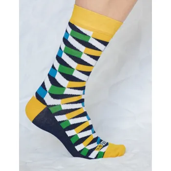 Pánské ponožky FX-SCHODY veselé barevné ponožky 39-42 žlutá / tm. modrá