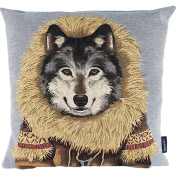 Dekorativní polštářek Gobelínový polštář Šedý vlk - 45*15*45 cm