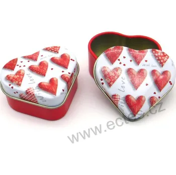 Dóza na potraviny RED HEARTS bílá plechová dóza mini lékovka srdce 2220 červená srdce