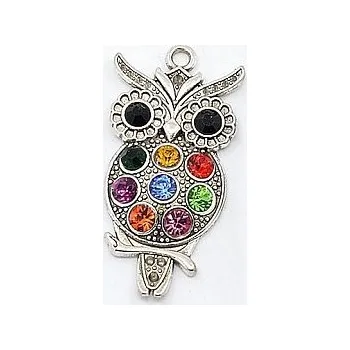 Přívěsek Přívěsek sova s kamínky 48x24mm