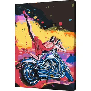 Malování podle čísel - Dáma v červeném na motorce Velikost: 40x60cm, Rámování: Pouze srolované plátno