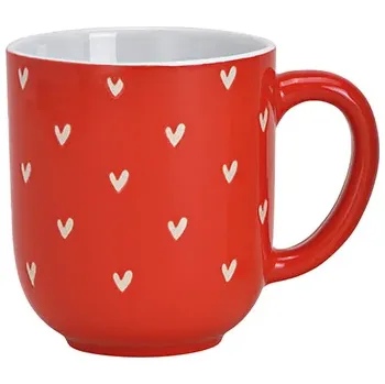 G. Wurm, Německo GW - Keramický hrníček červený s krémovými srdíčky - 400 ml