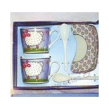 OVEČKA 2 šálky, 2 podšálky, 2 lžičky