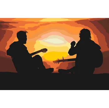 Malování podle čísel - Kytaristi při západu slunce Velikost: 40x60cm, Rámování: Pouze srolované plátno