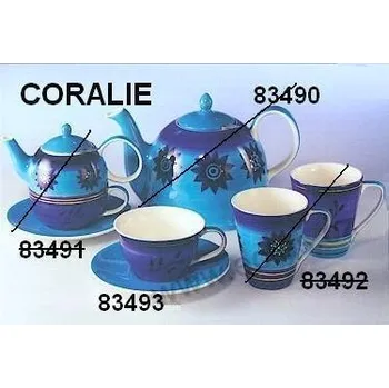 ChaCult CORALIE modrý keramický šálek a podšálek s modrými lístky 300ml