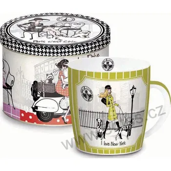 Easy Life LADIES hrnek žlutý, slečna s dalmatiny "I love New York" 350ml