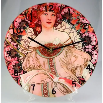 Hodiny Nástěnné hodiny v dekoru A. MUCHA, Květy - 30 cm