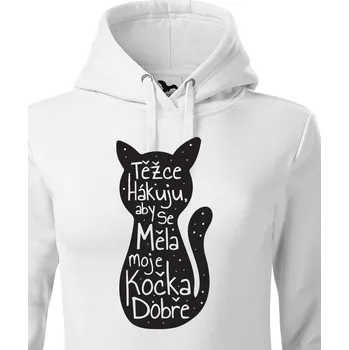 Dámská mikina Dámská mikina s kočkou Těžce pracuji, Barva Bílá, Velikost S, Canvas Dámská mikina Bezvatriko.cz 0496 - DTF/DTG