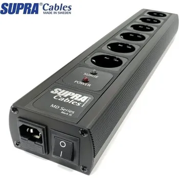 Přepěťová ochrana SUPRA MAINS BLOCK MD06-EU/SP SPC BLACK SWITCH - Silver Edition (Přepěťová ochrana se SUPRA NIF filtrem a 3-stupňovou ochranou vůči přepětí a nepřímému úderu blesku)