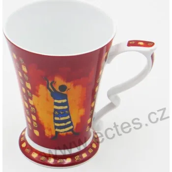 ChaCult MASSAI červený porcelánový hrnek na nožce tančící Masajové 300ml