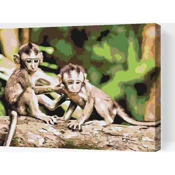 Malování podle čísel - Opičky Velikost: 40x50cm, Rámování: Pouze srolované plátno